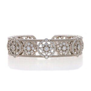 Judith Ripka Cubic Zirconia Floral Medallion Cuff Bracelet 7" - Sterling 925
